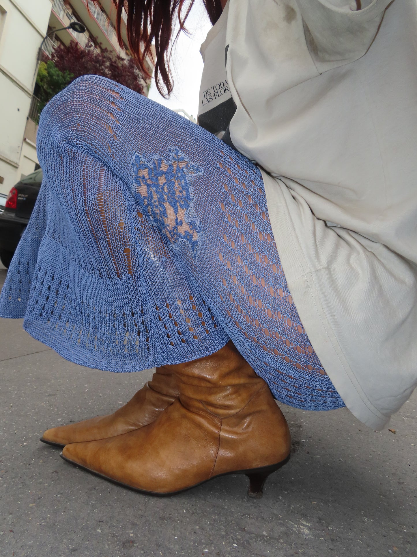 Light Blue Knit Silk Skirt