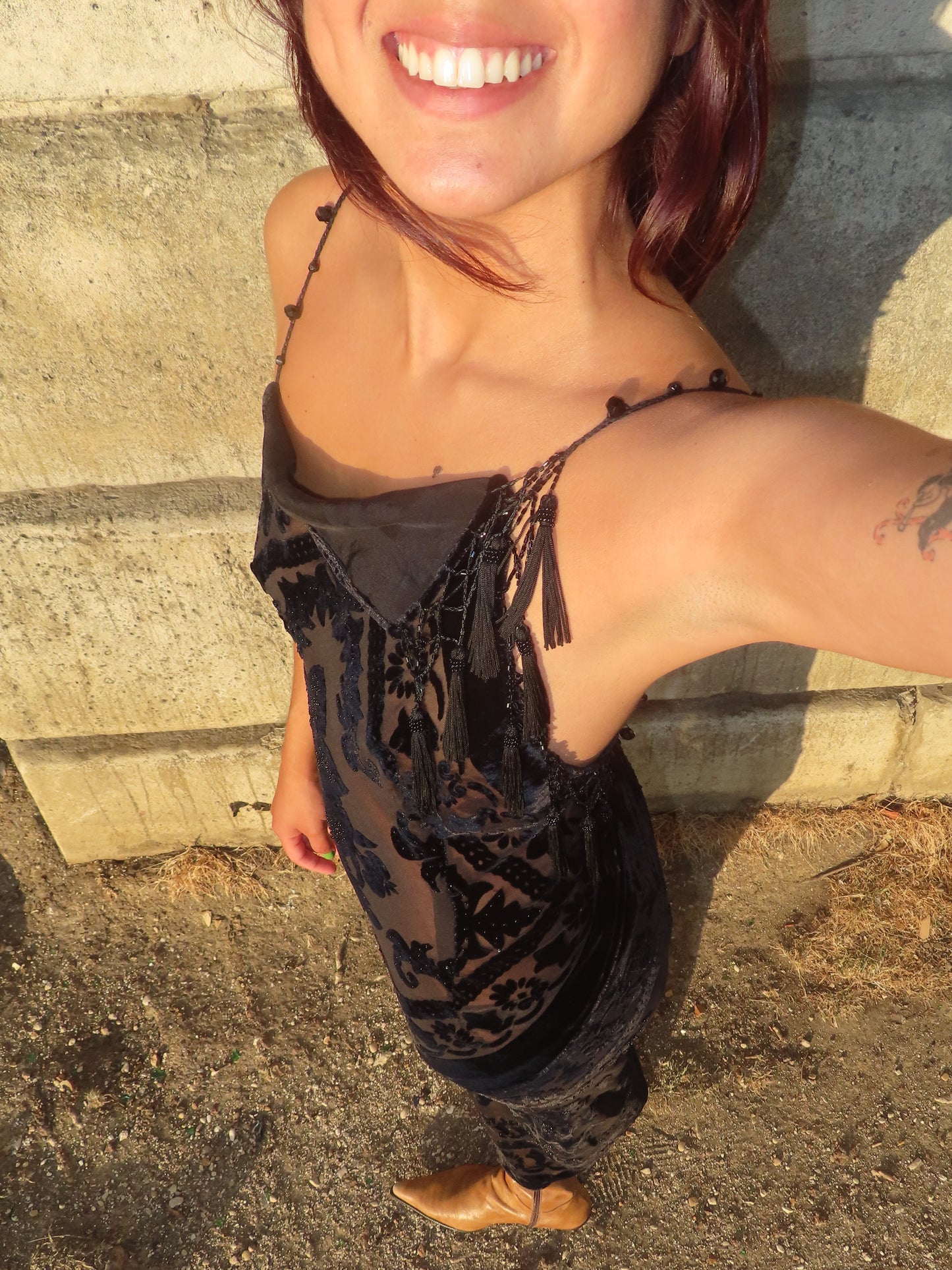 Beaded Black Velvet Dress