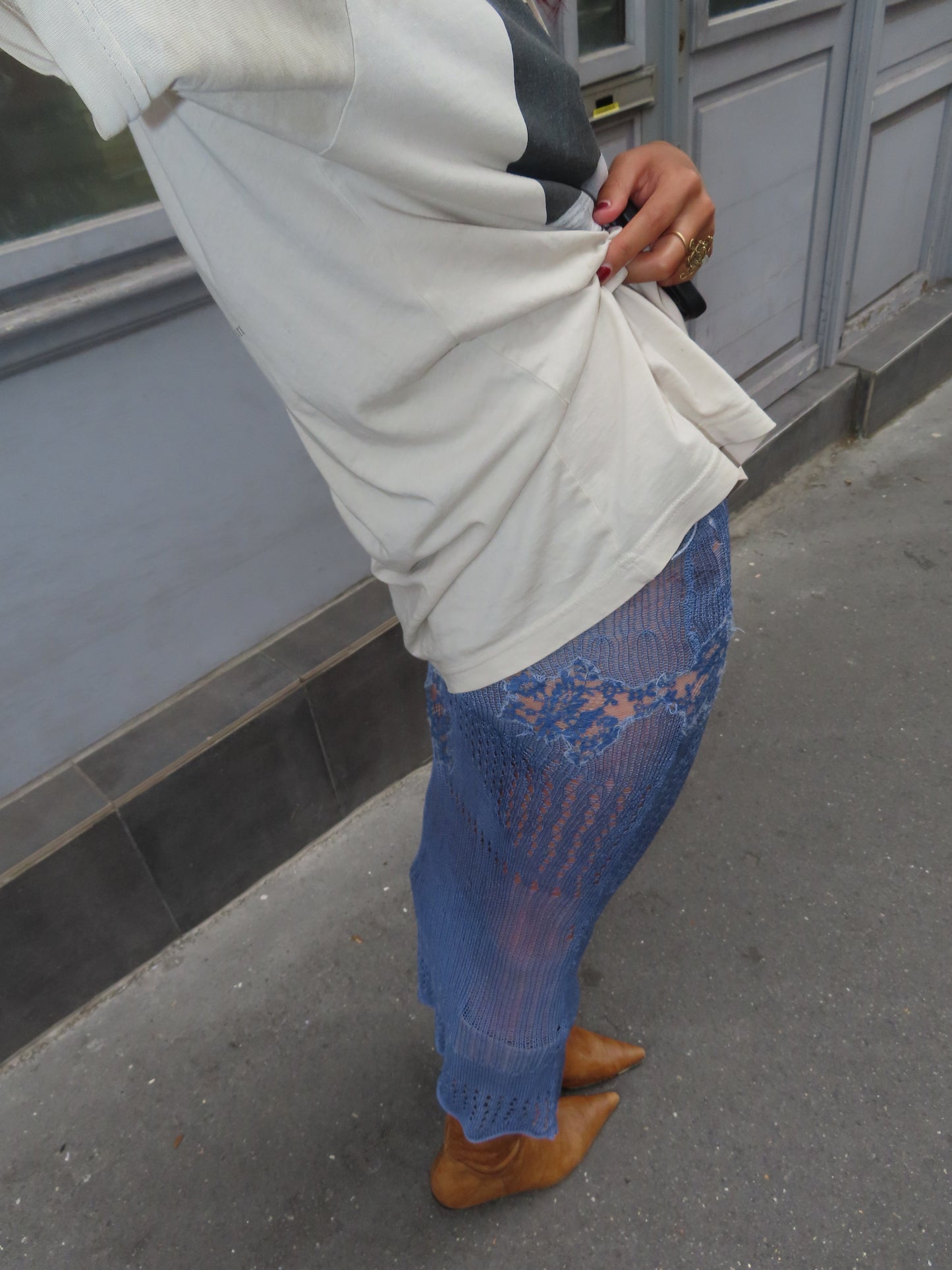 Light Blue Knit Silk Skirt