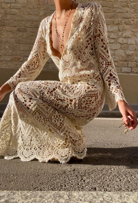 Long Sleeve Guipure Lace Dress