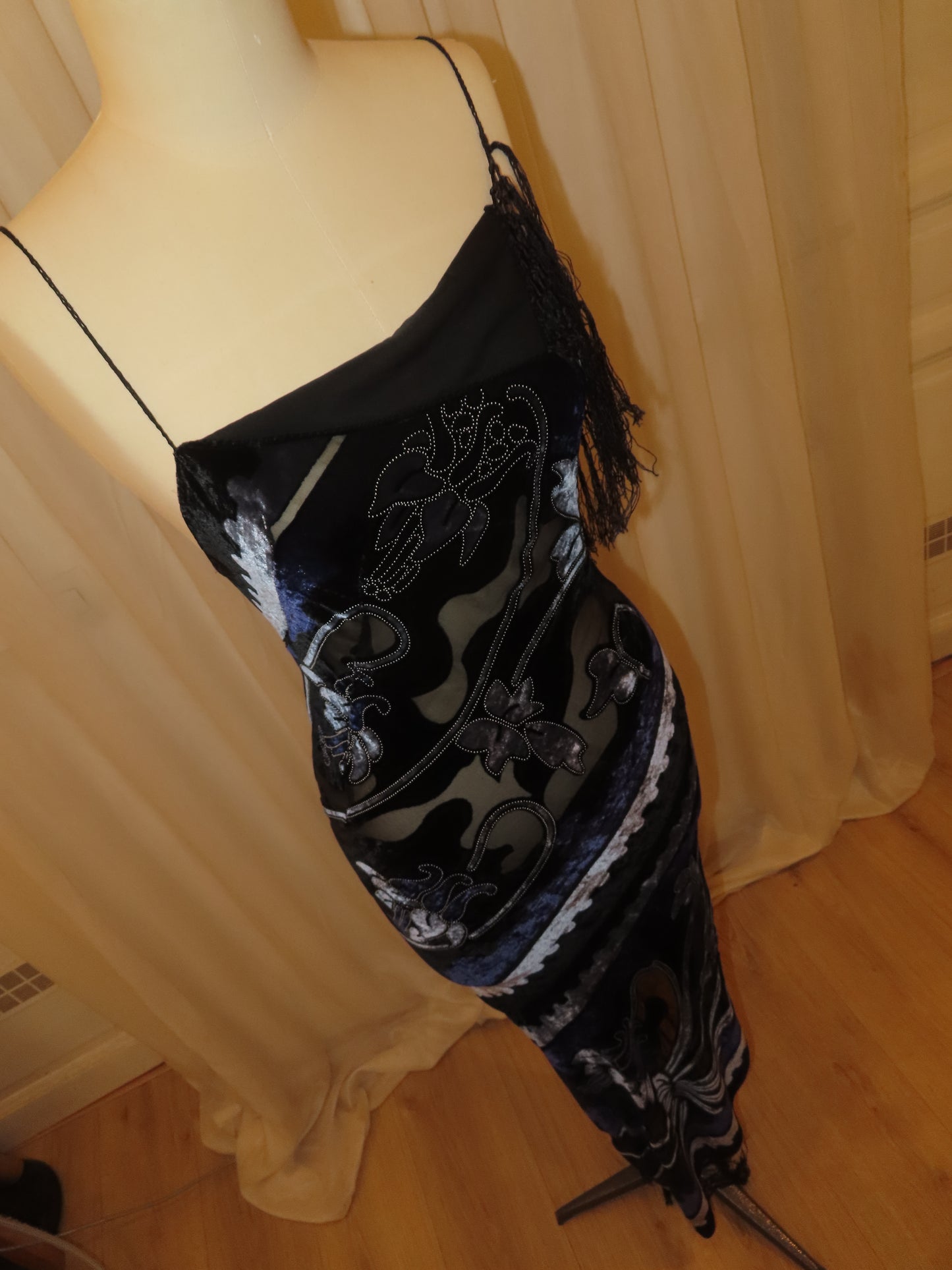 Blue and Black Velvet Dress