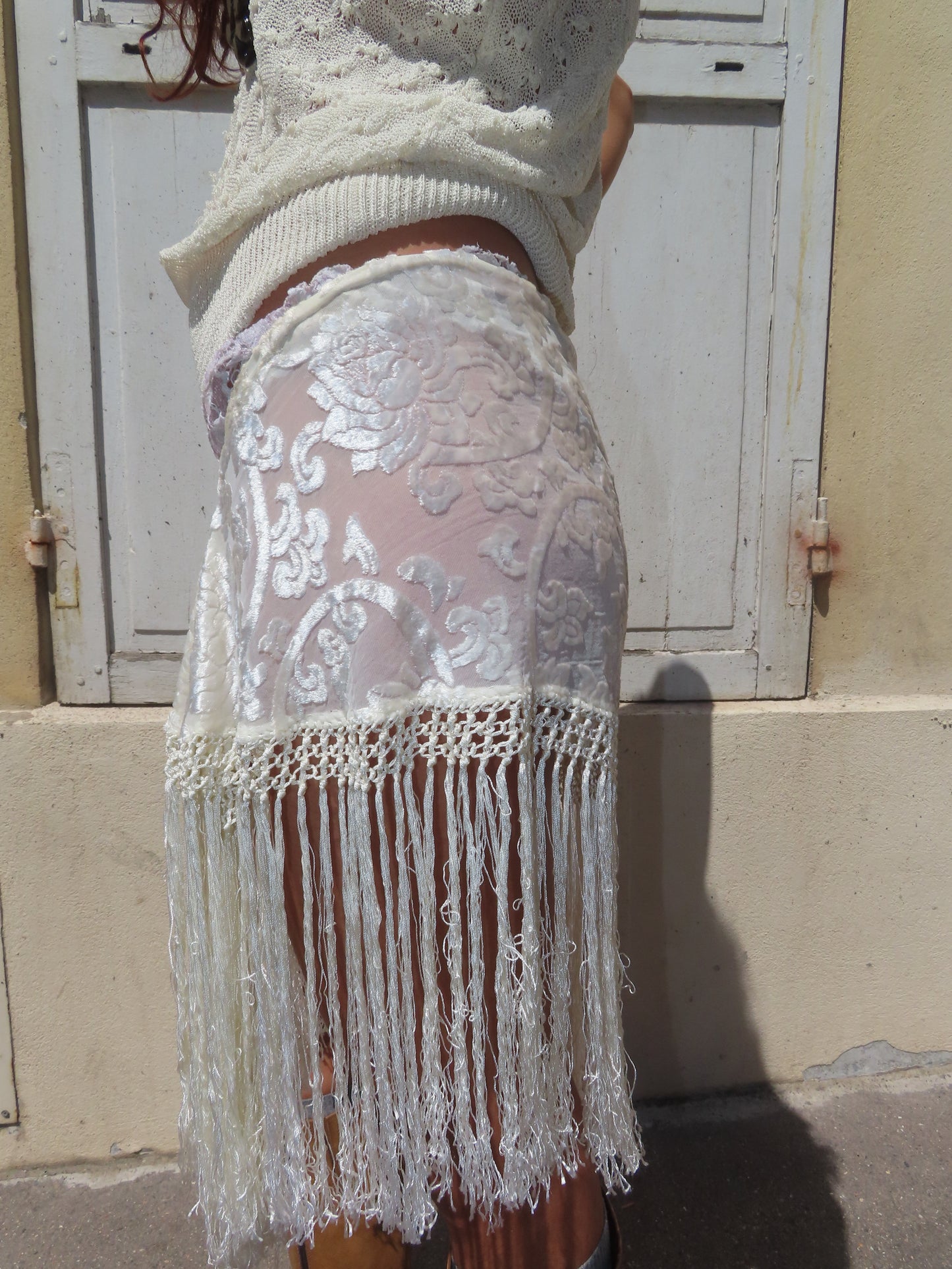 Silk Velvet Fringe Skirt