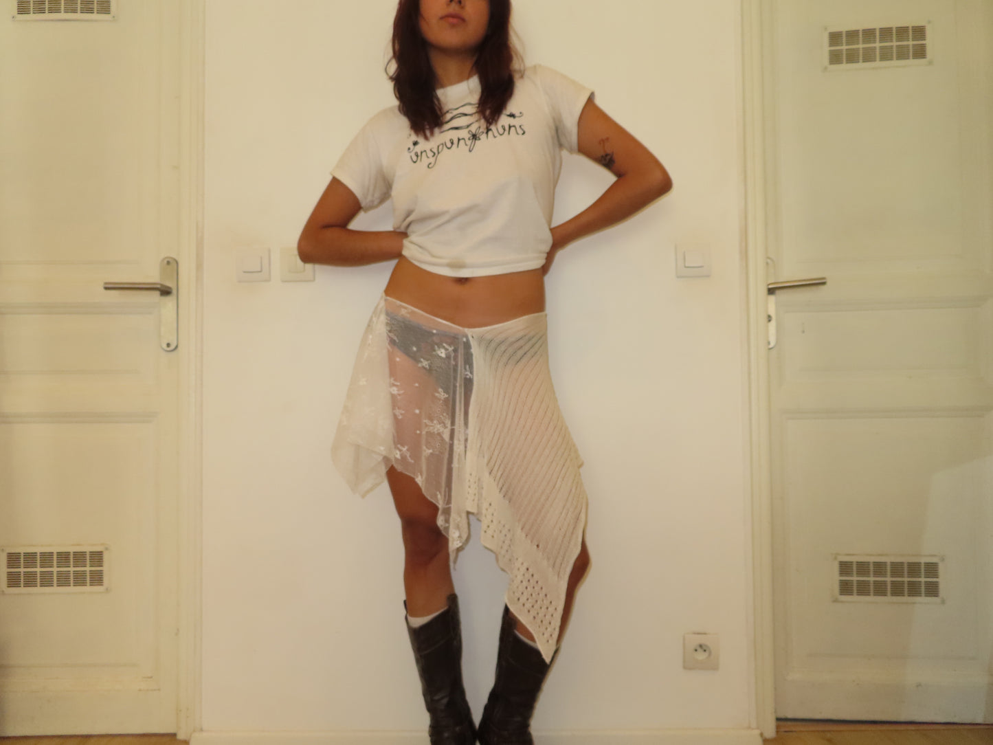 White Knit Asymmetric Skirt