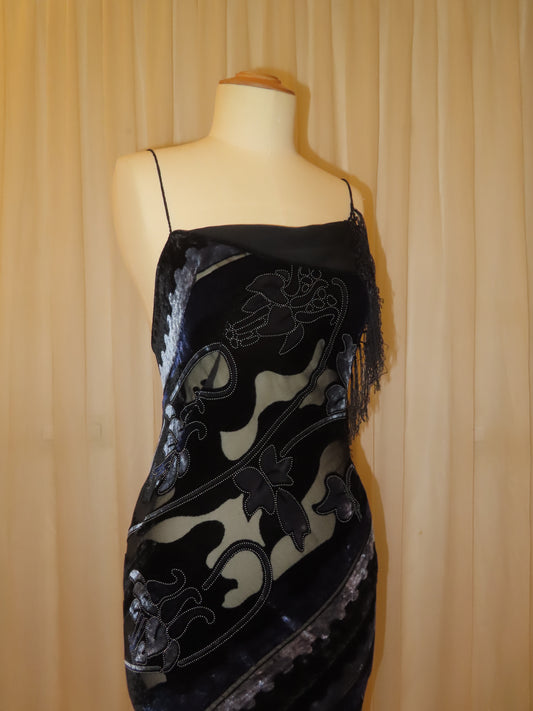Blue and Black Velvet Dress