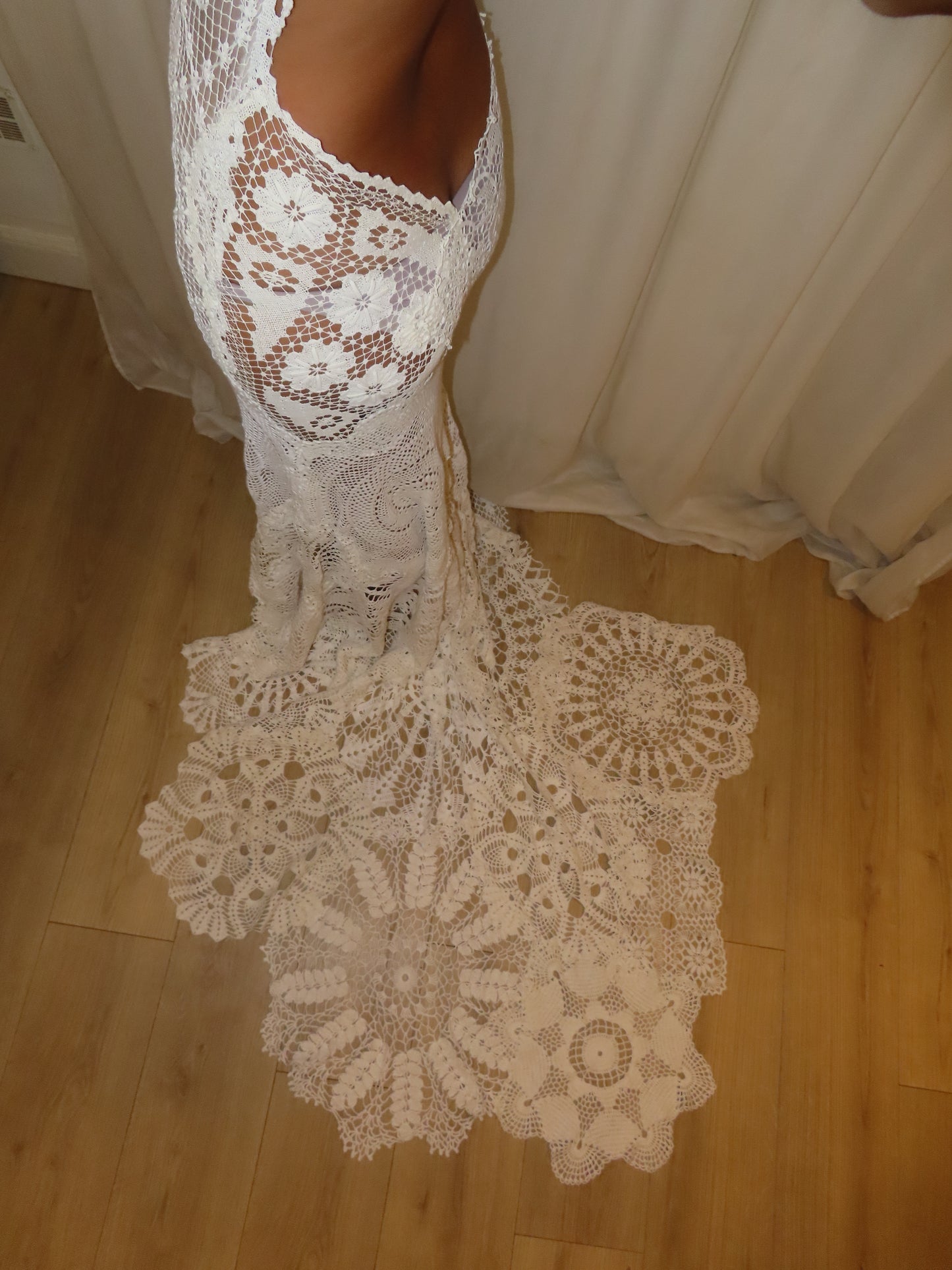 Bridal Lace and Crochet Long Train Dress