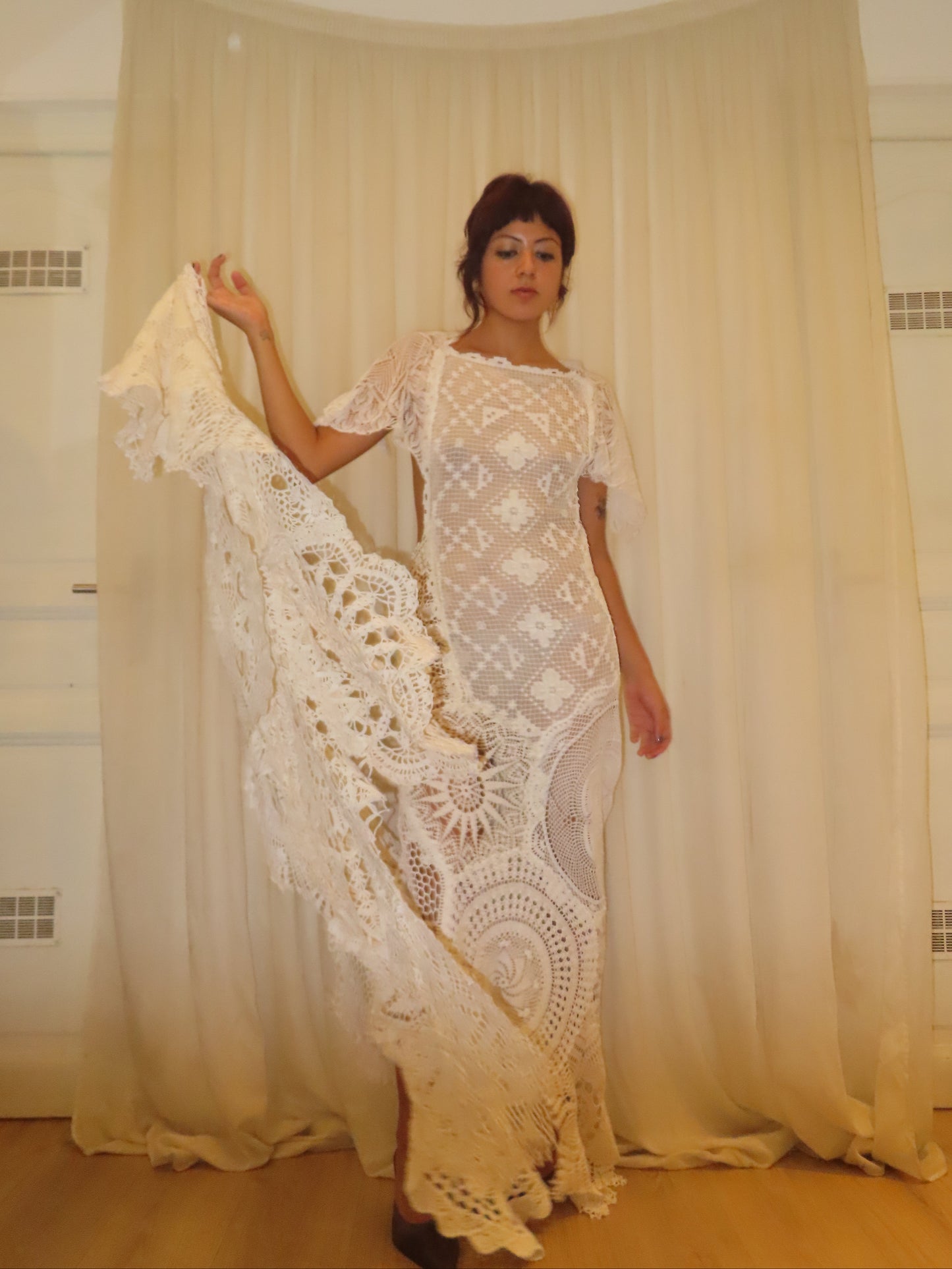 Bridal Lace and Crochet Long Train Dress