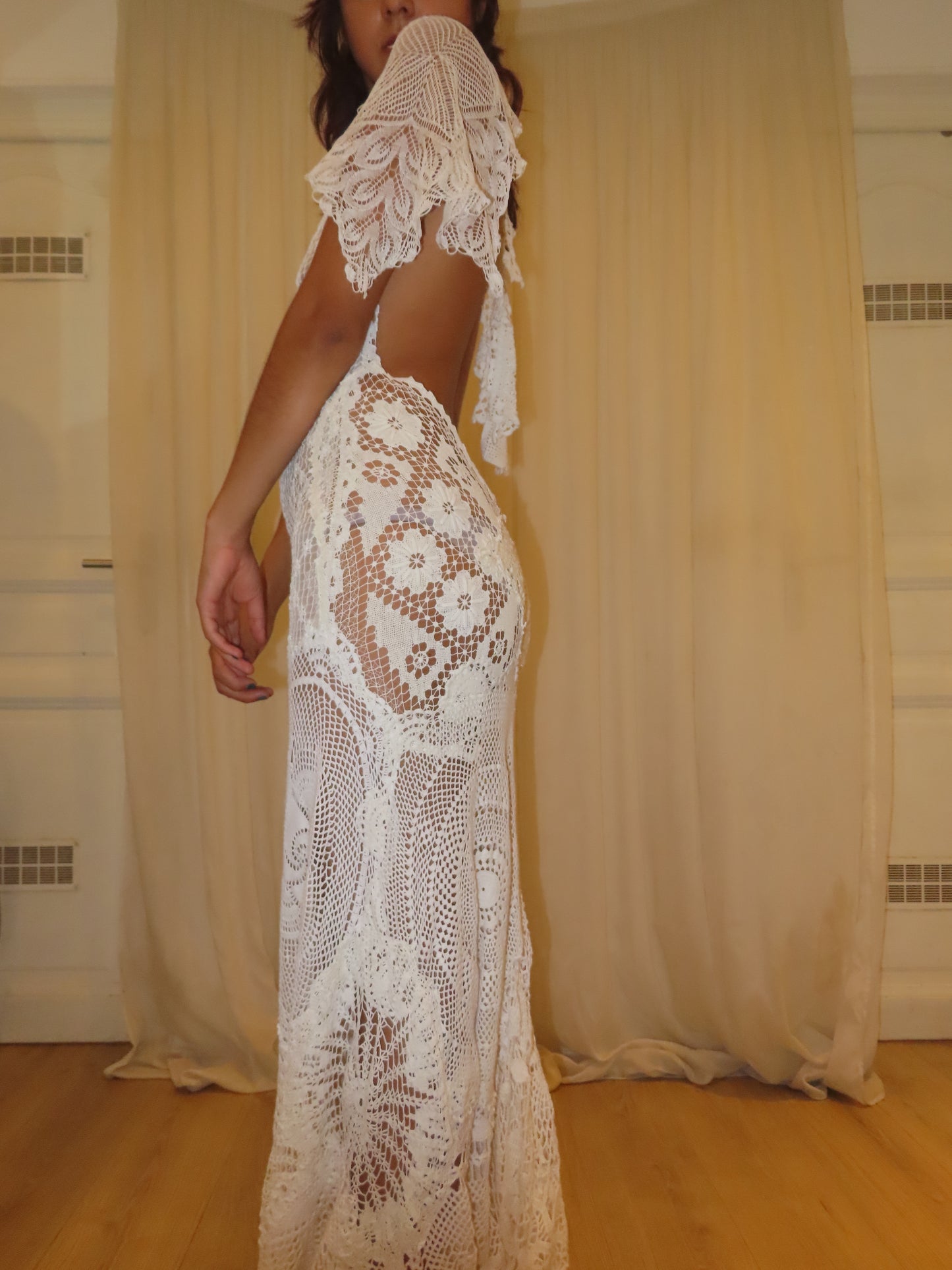 Bridal Lace and Crochet Long Train Dress