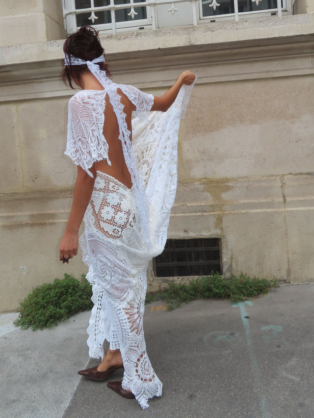 Bridal Lace and Crochet Long Train Dress