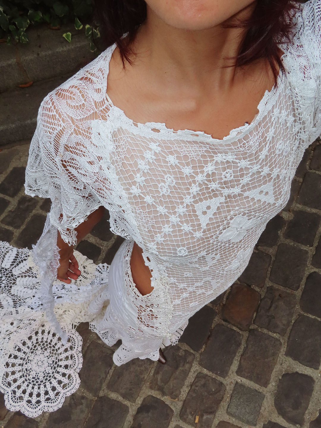 Bridal Lace and Crochet Long Train Dress