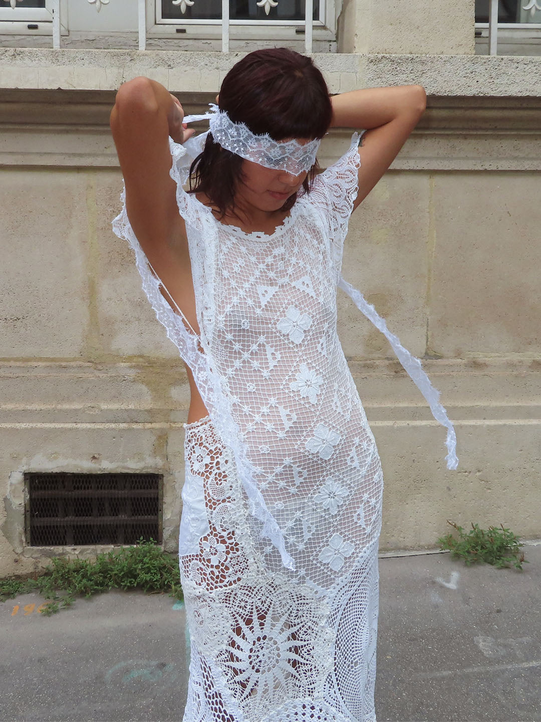 Bridal Lace and Crochet Long Train Dress