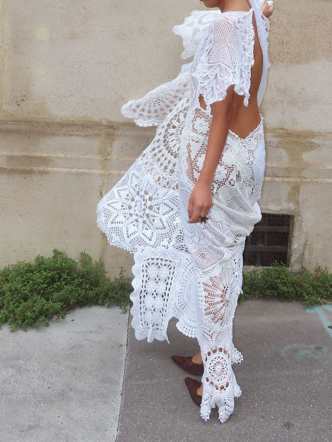 Bridal Lace and Crochet Long Train Dress