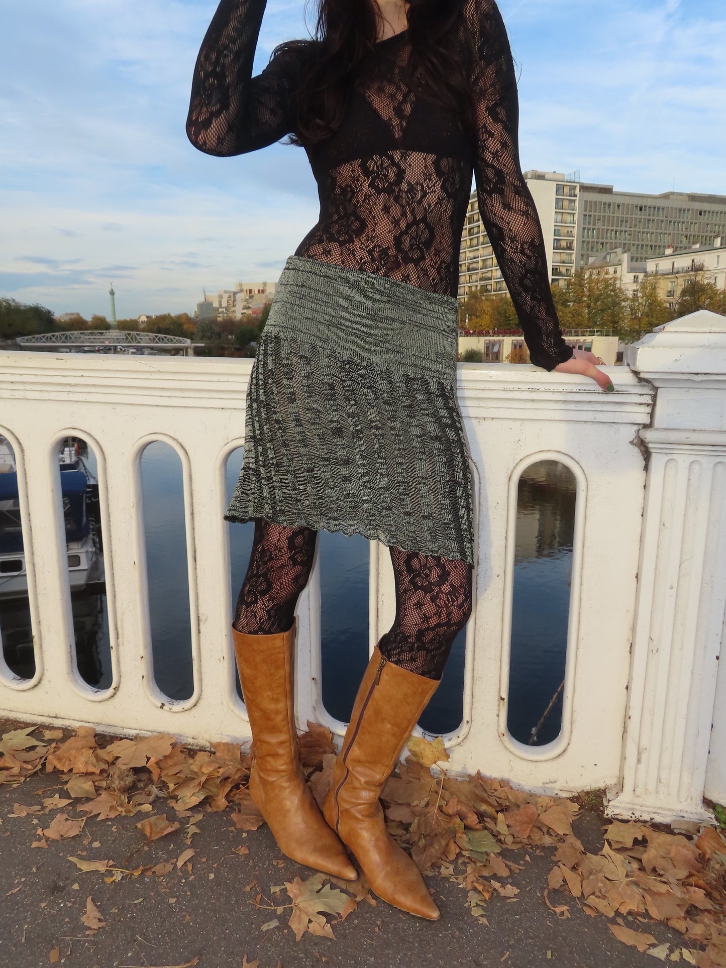 Linen Green Knit Skirt