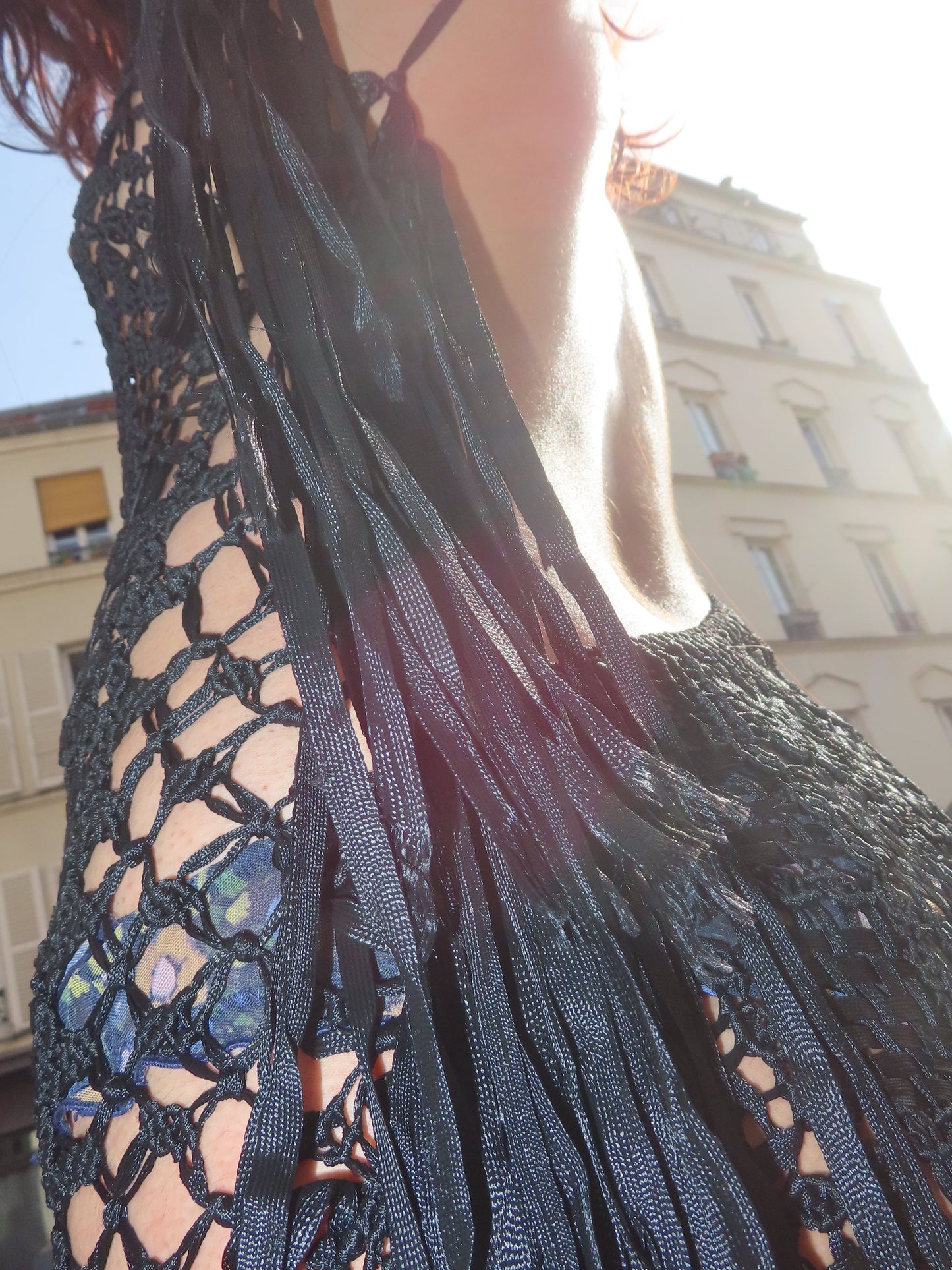 Assymetrical Black Fringes Dress