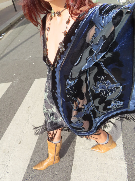 Black and Blue Velvet and Silk Dress