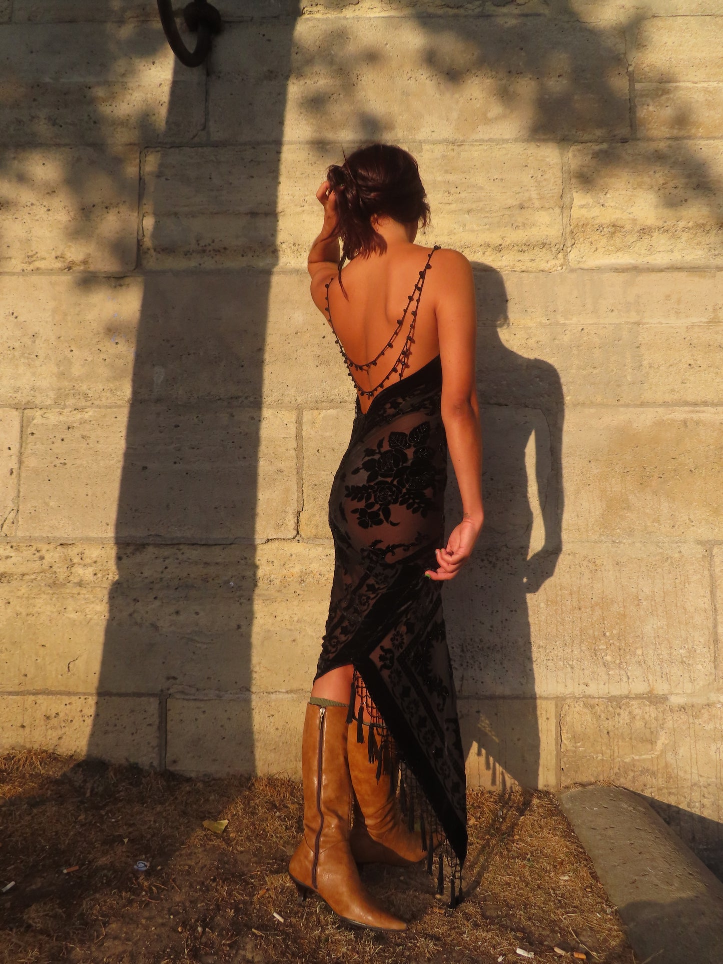 Beaded Black Velvet Dress