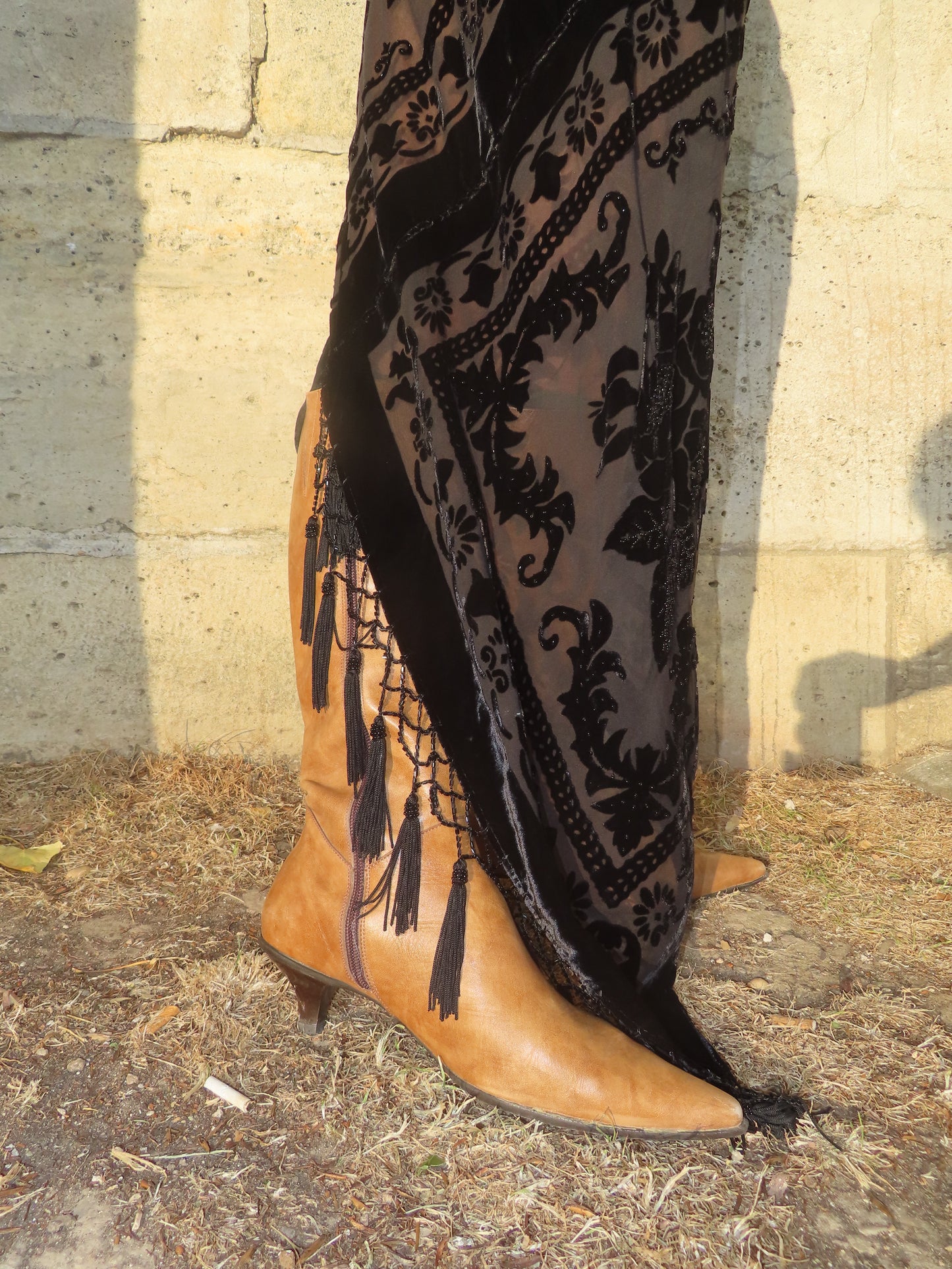 Beaded Black Velvet Dress