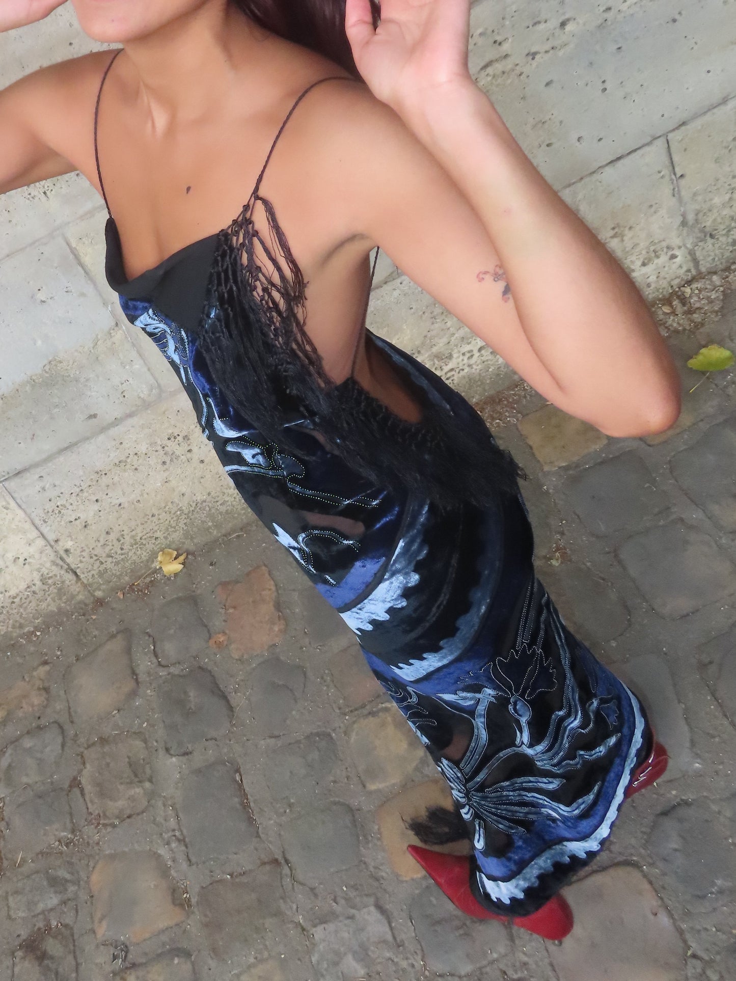 Blue Velvet Fringe Dress