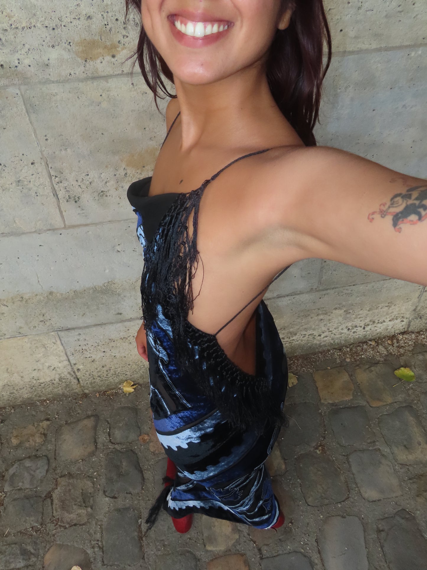 Blue Velvet Fringe Dress
