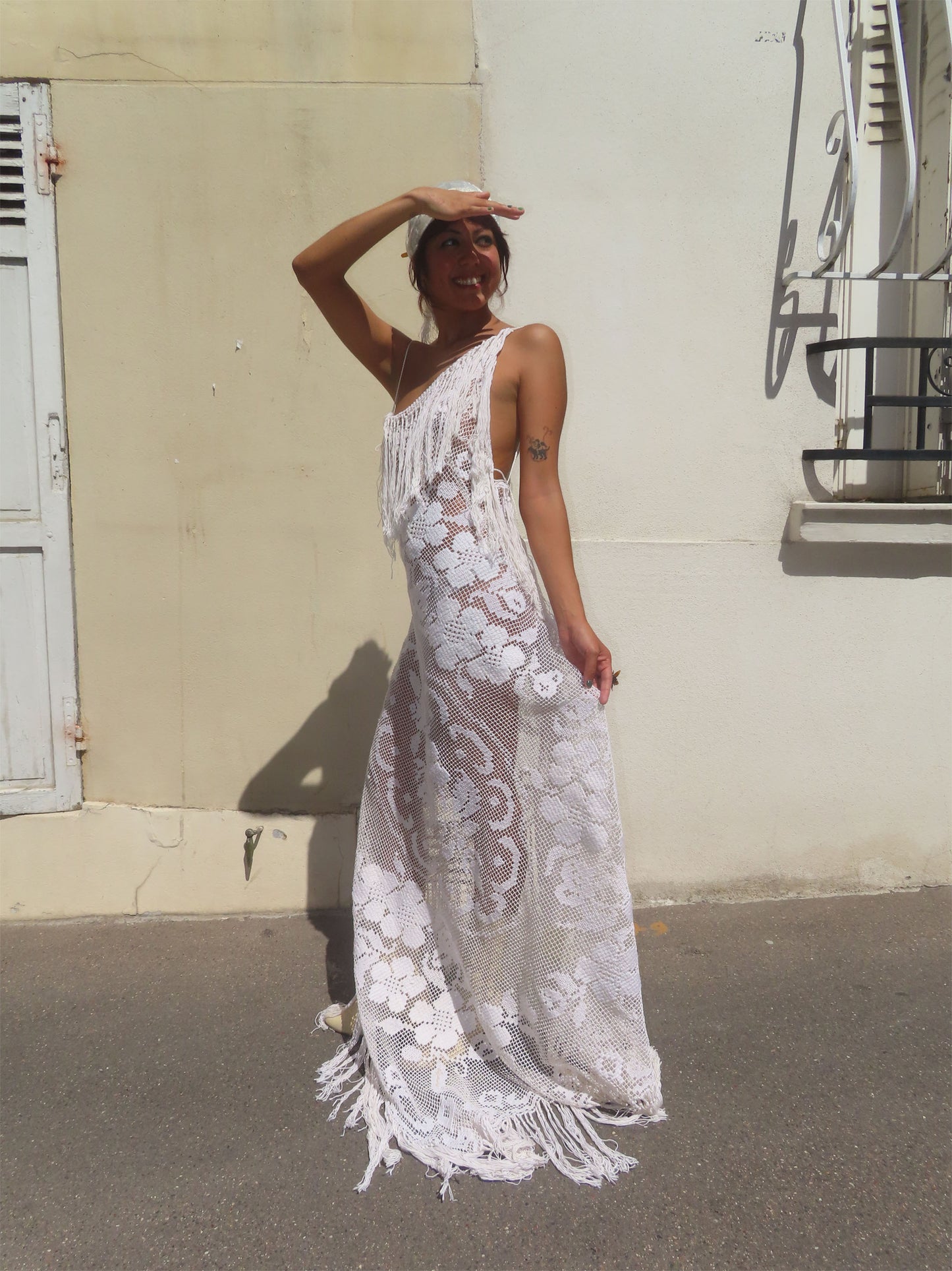 Bridal White Filet Lace Dress