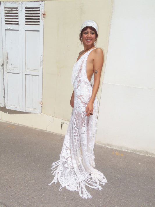 Bridal White Filet Lace Dress