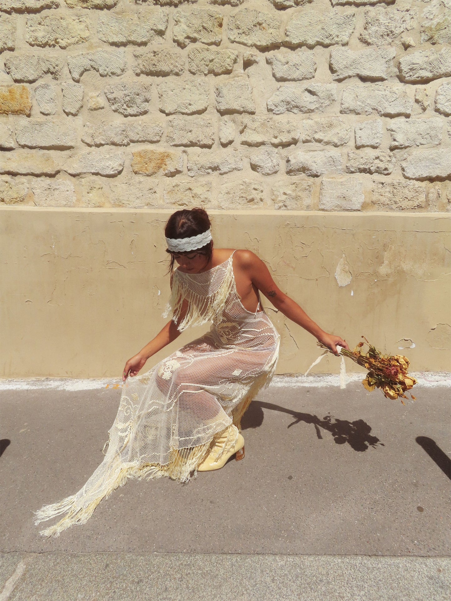 Bridal Cream Filet Lace Dress
