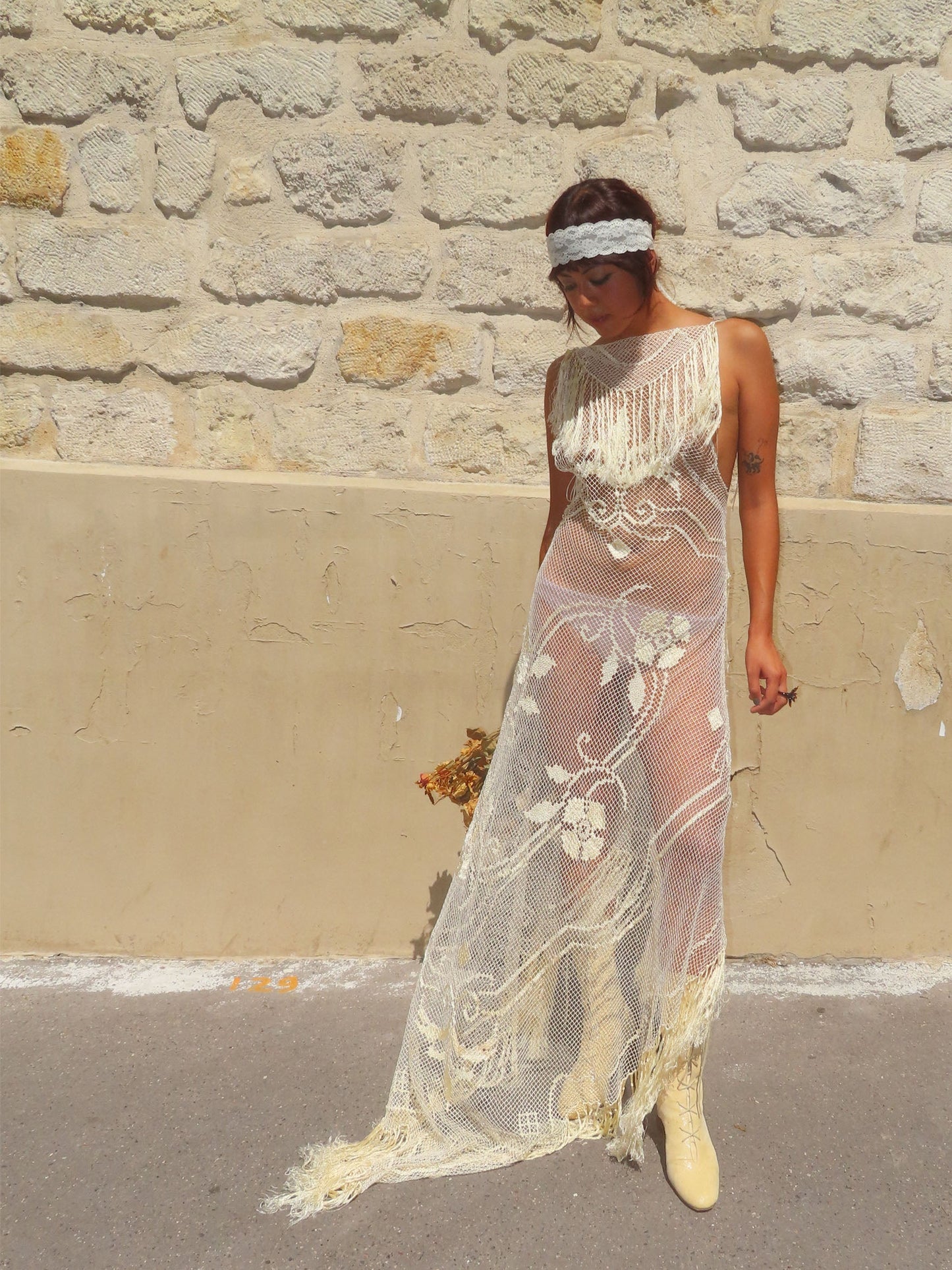 Bridal Cream Filet Lace Dress