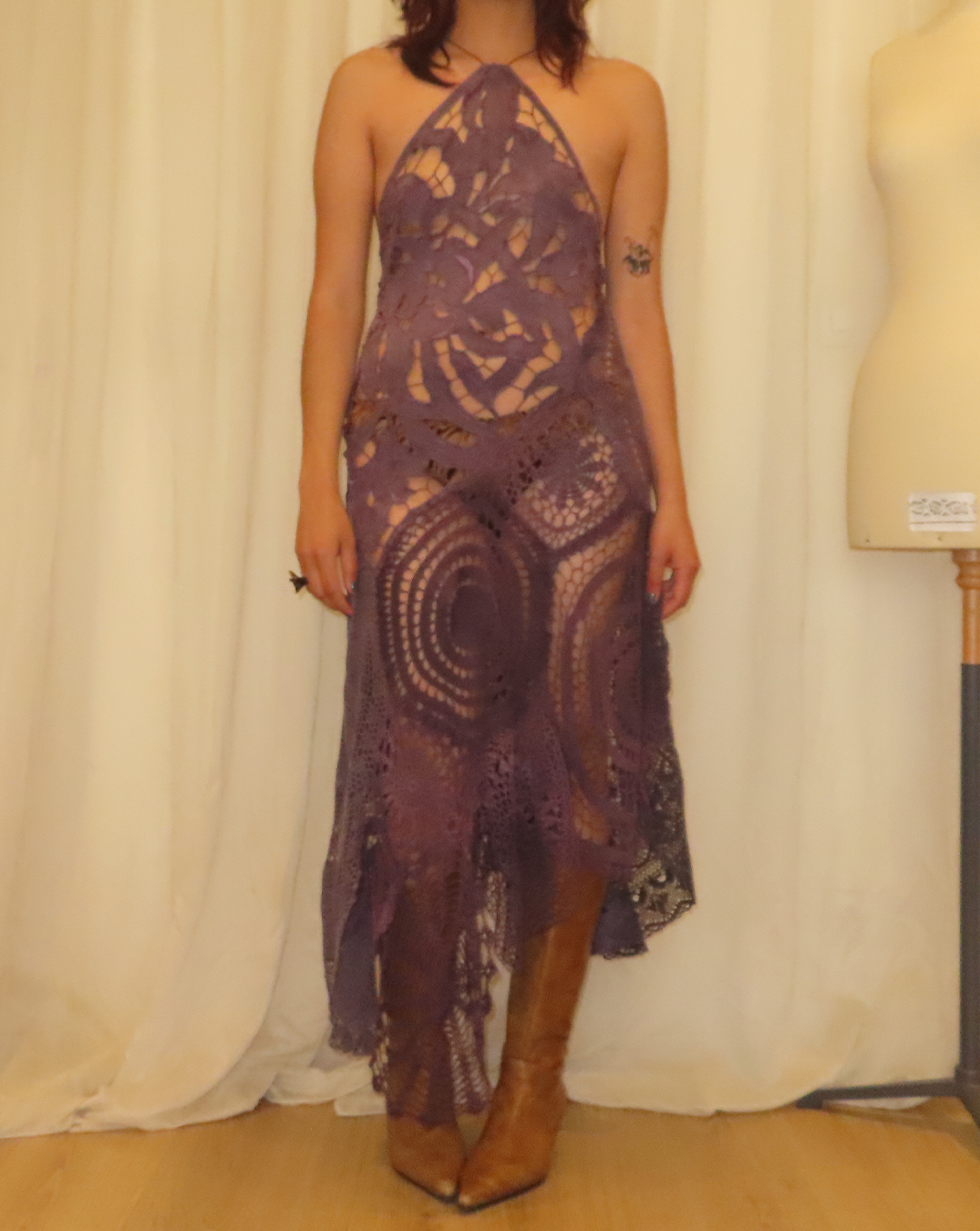 Plum Crochet Doilies Dress