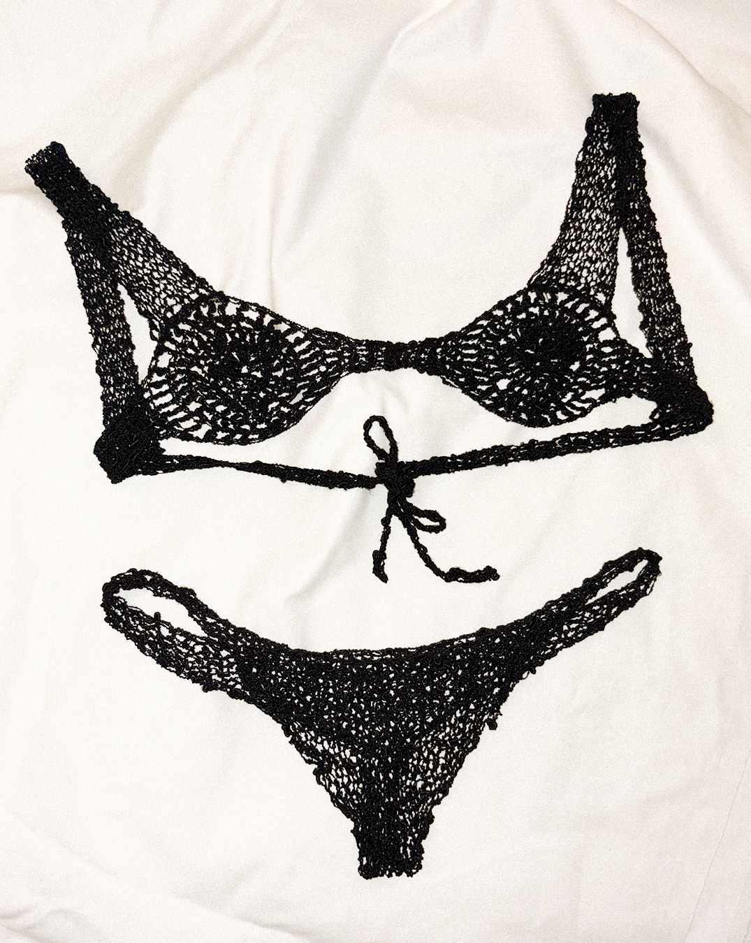 Black Textured Crochet Bra