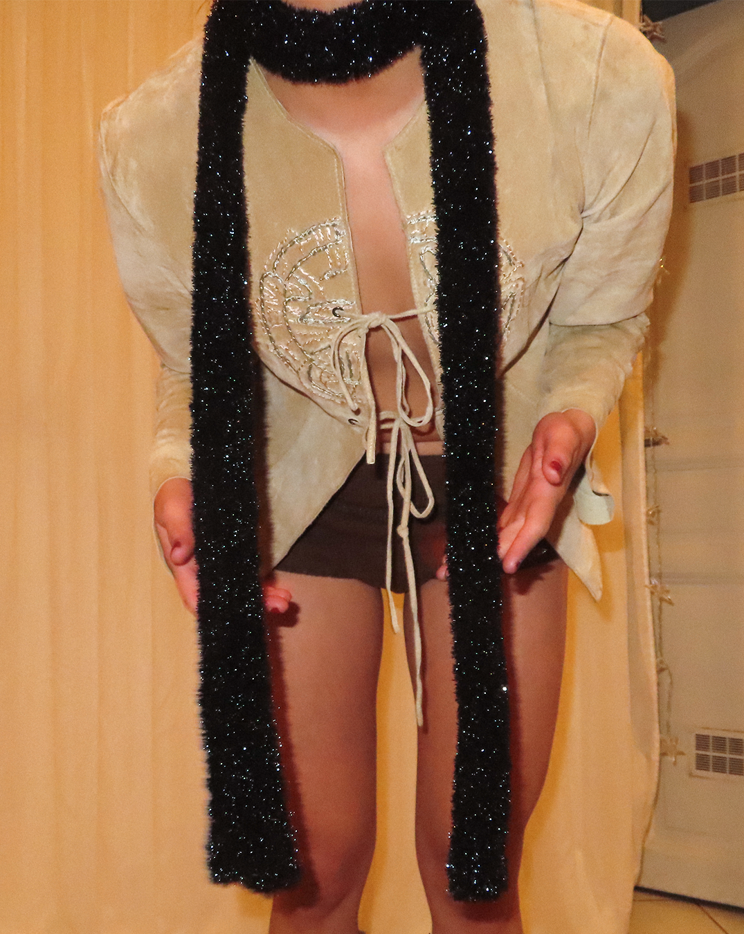 Shiny Black Skinny Scarf