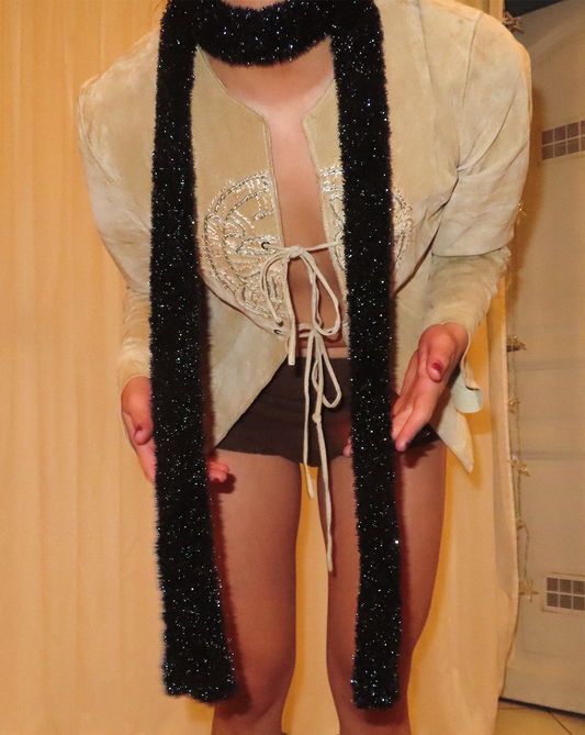 Shiny Black Skinny Scarf